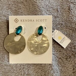 Kendra Scott Gold Drop Earrings with Teal Stones